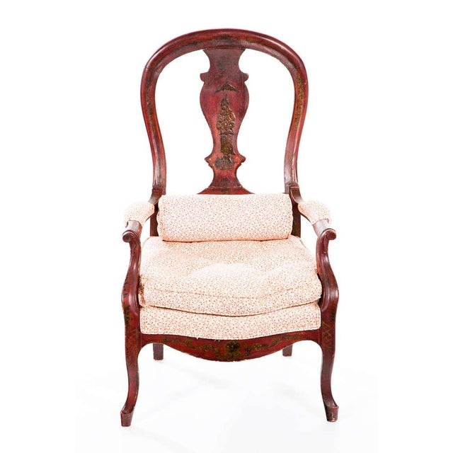 Circa 1860 Red Lacquered French Arm Chairs, a Pair For Sale - Image 4 of 11