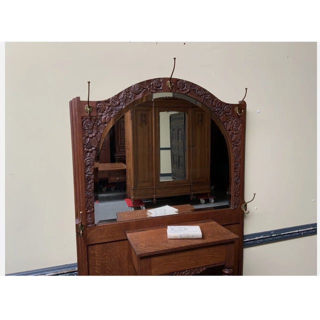 Brown Vintage Art Deco Clothes Rack with Fold-Out Compartment, 1930 For Sale - Image 8 of 10