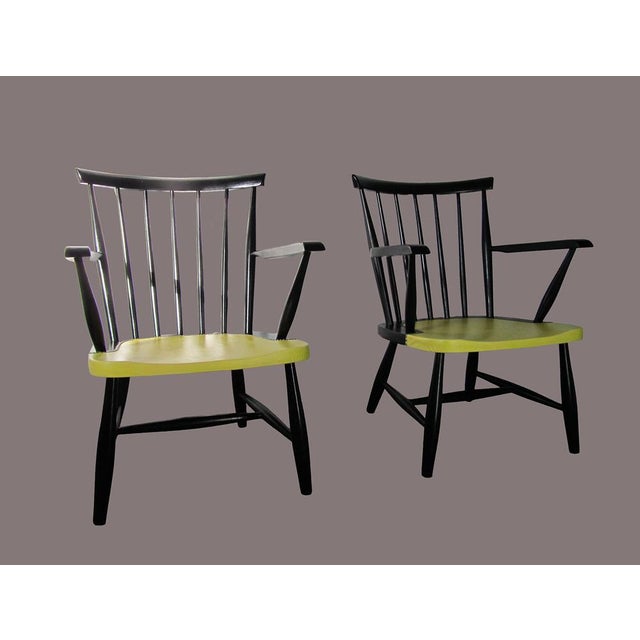 Mid-Century Modern Vintage Spindle Back Armchairs, 1950s, Set of 2 For Sale - Image 3 of 12