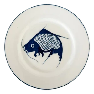 Vintage Chinoiserie Blue & White Koi Fish Dinner Plate