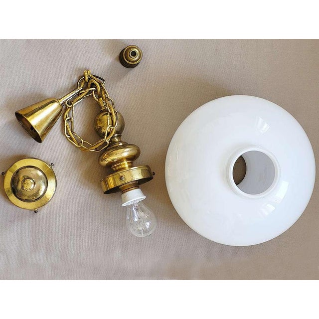 Mid-Century Opaline Glass & Brass Ceiling Light in the style of Luigi Caccia Dominioni, 1950s For Sale - Image 10 of 11