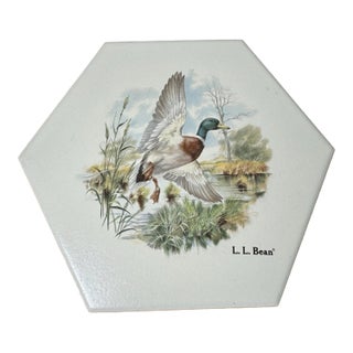 L.L.Bean Mallard Duck Hexagon Decorative Tile Trivet Wall Art Vintage For Sale
