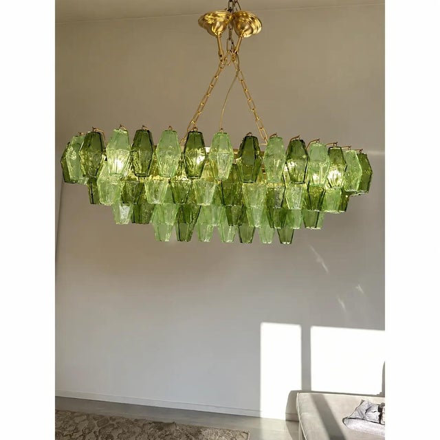 Light and Dark Green Poliedri Murano Glass Chandelier by Simoeng for Simoeng For Sale - Image 4 of 12