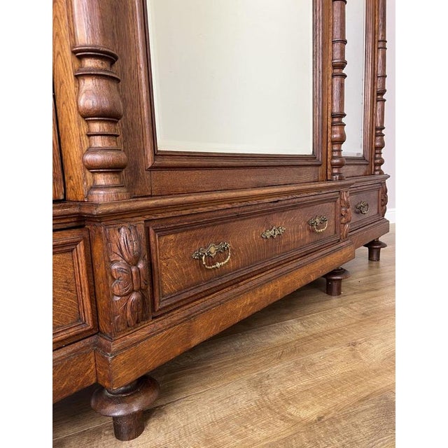 Antique French Carved Oak 3-Door Armoire For Sale - Image 5 of 18