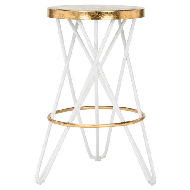 Modern Counter Stool, White & Gold For Sale - Image 3 of 7