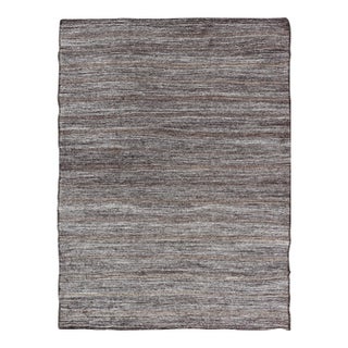 Vintage Turkish Kilim Rug With Variegated Stripes in Charcoal, Gray & Ivory For Sale