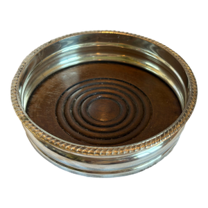 Antique Walnut and Sterling Silver Wine Bottle Coaster