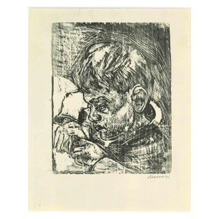 Mino Maccari, Portrait of a Child, Woodcut, Mid 20th Century For Sale