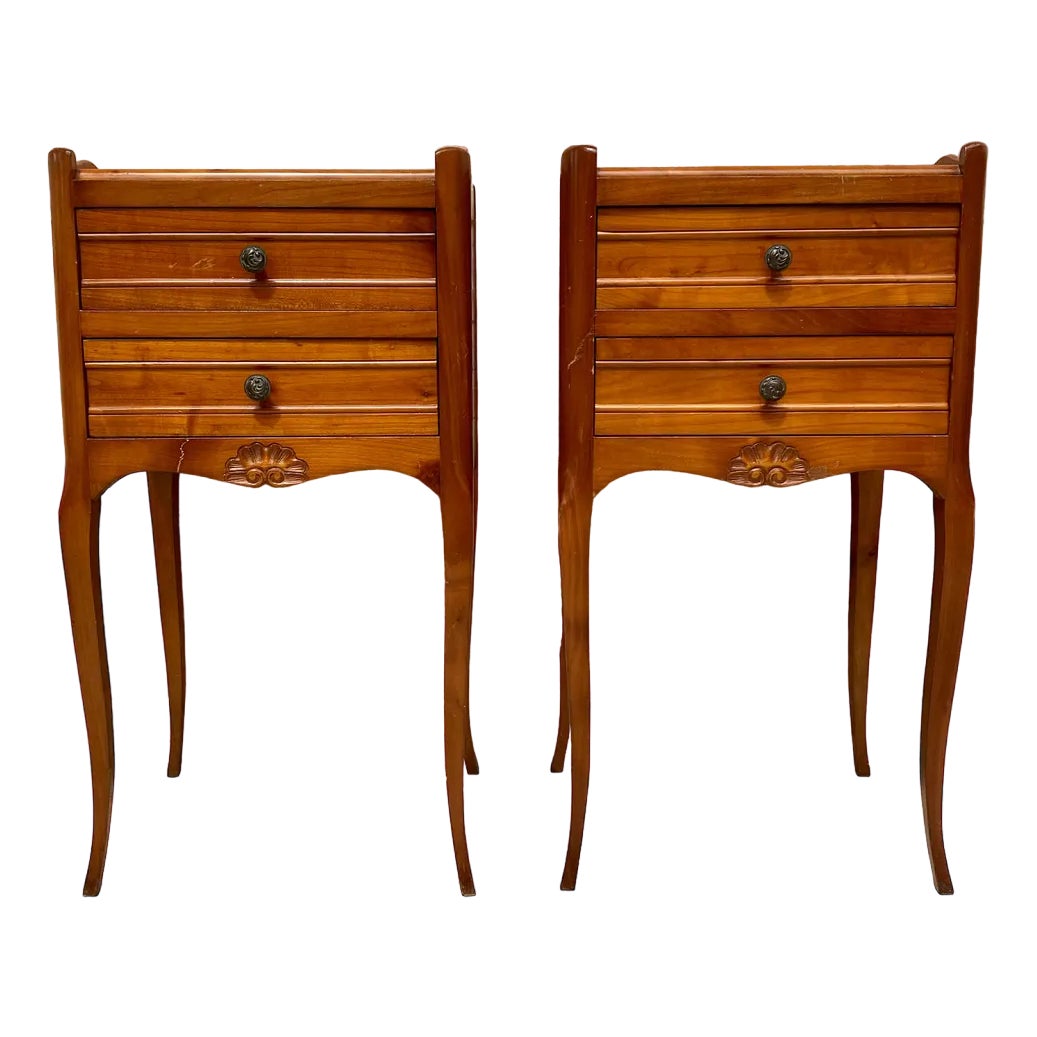 French Bedside Tables with Cabriole Legs, 1950s, Set of 2 Chairish