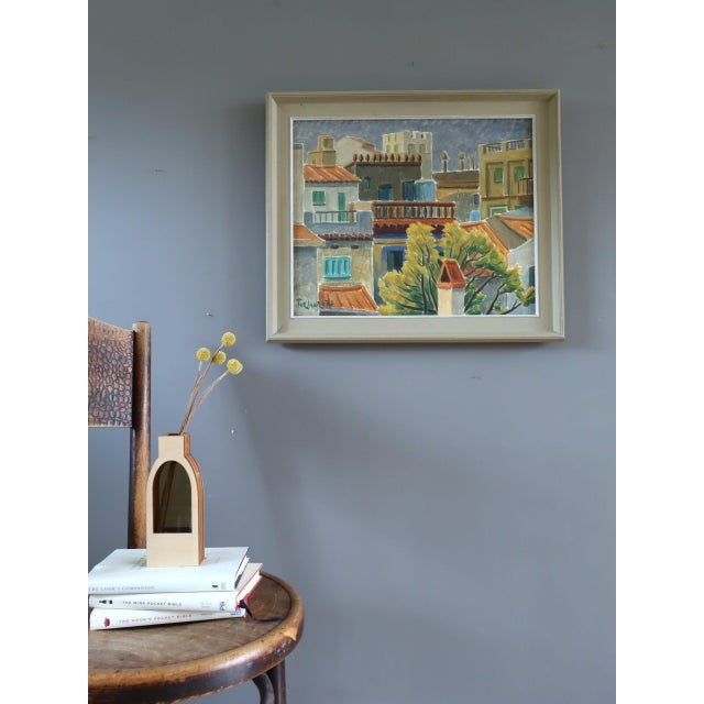Mid-Century Modern 1974 Modernist 'Sunlit Terraces' Swedish Expressive Townscape Scene Oil Painting, Framed For Sale - Image 3 of 11