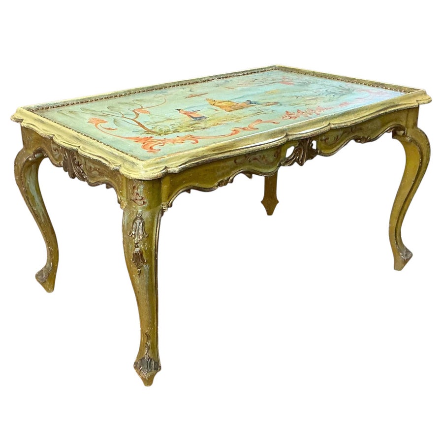 Early 20th-C. Hand Painted Venetian Rococo Style Chinoiserie Coffee Table |  Chairish, image size:900x900