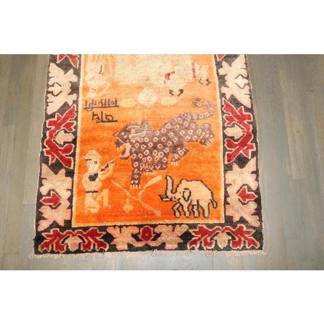 Traditional Orange Animal Motif Tibetan Rug no. j5292 For Sale - Image 3 of 5
