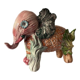 Vintage Italian Majolica Trompe l'Oeil Elephant Made of Vegetables & Fruit For Sale