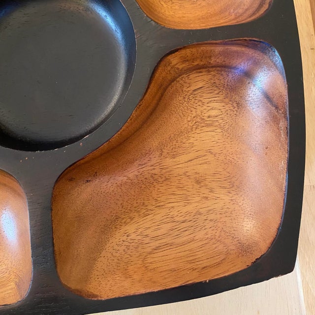 Wood Mid Century Modern Style Heavy Acacia Wood Chip & Dip Serving Tray For Sale - Image 7 of 12