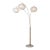 1990s Bloom 3-Light Arc Floor Lamp - Weathered Brass, White Marble Base, White Satin Shade, Dimmer Switch For Sale