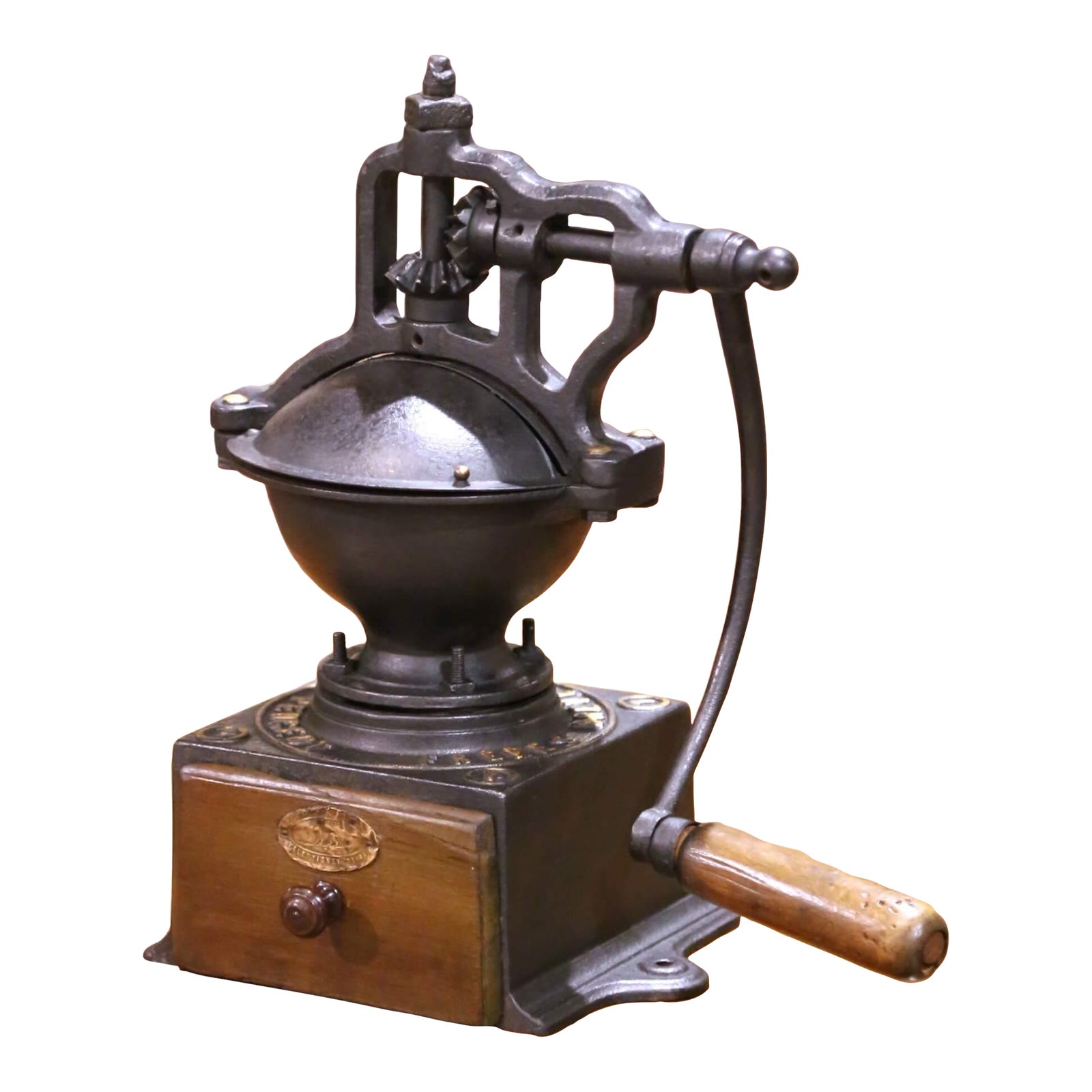 Early 20th Century French Peugeot Frères Cast Iron Coffee Grinder