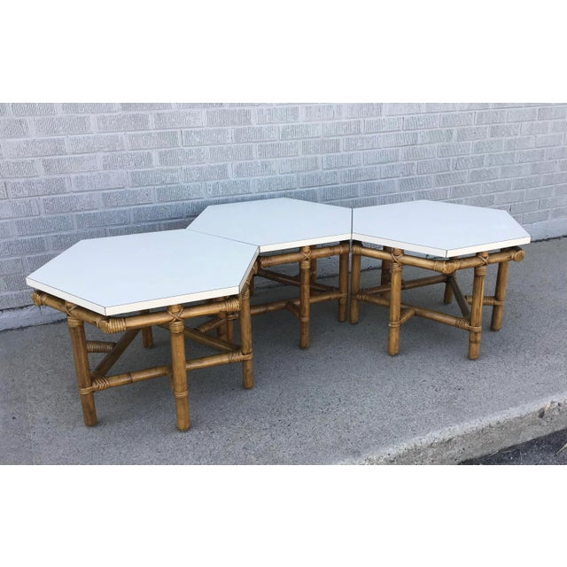 Mid 20th Century Mid 20th Century John Wisner for Ficks Reed Hexagonal Coffee Tables - Set of 3 For Sale - Image 5 of 12