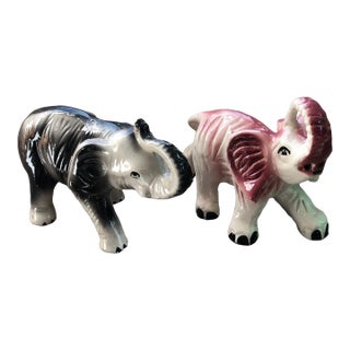1970s Vintage Ceramic Elephants Trunks Up for Good Fortune-Set of Two For Sale