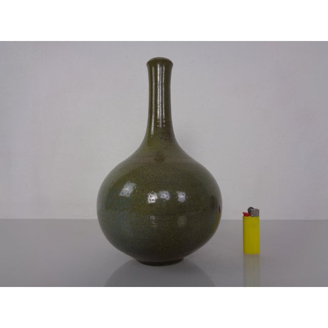 Minimalist studio ceramic vase by Mathies Schwarze from the 1960s. Signed by the artist. This piece has an attribution...
