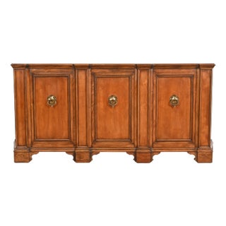Baker Furniture French Regency Louis XVI Carved Cherry Wood Sideboard Credenza or Bar Cabinet, Circa 1960s For Sale