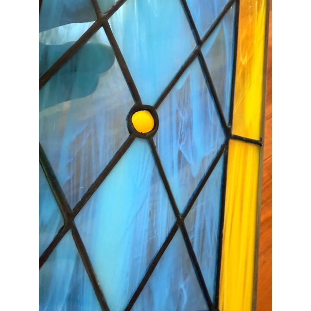 1990s Vintage Geometric Leaded Stained Glass Panel With Opalescent Art Glass For Sale - Image 5 of 8