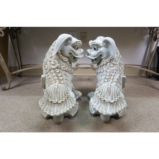 Vintage Chinese Chinoiserie Foo Dogs Fu Guardian Lion Statues 23" For Sale - Image 10 of 16