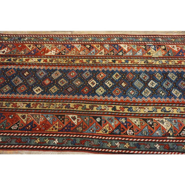 1890s Blue Navy Geometric Antique Caucasian Talish Rug 3'8" X 9'4" Handknotted Wool Carpet For Sale - Image 9 of 17