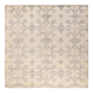 Suzani Hand Knotted Area Rug, Ivory - 6' 1" x 6' 5" For Sale