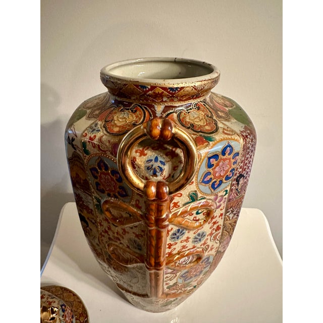 Gold Antique Chinese Porcelain Rose Medallion Vase With Lid and Gilded Foo Dog For Sale - Image 8 of 12