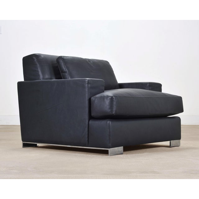 Modern Ralph Lauren Navy Leather Pryce Club Chair With Steel Feet For Sale - Image 3 of 18