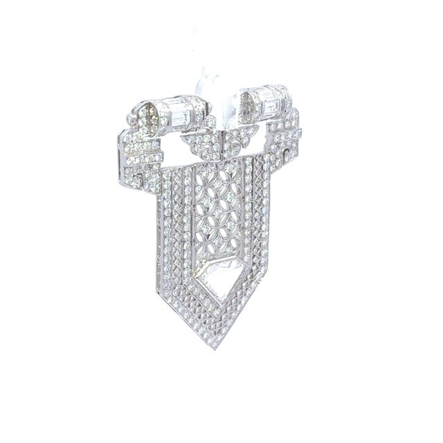 Antique-Style Diamond 18k White Gold Lapel Brooch For Sale - Image 4 of 6