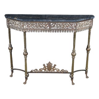 Mid 20th Century Attributed Oscar Bach Neoclassical Bronze Wrought Iron Marble Console Table 43" For Sale