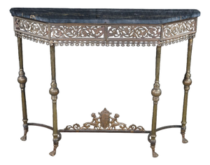Mid 20th Century Attributed Oscar Bach Neoclassical Bronze Wrought Iron Marble Console Table 43"