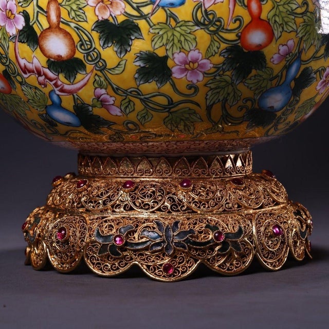 Late 20th Century Gilt Bronze Cloisonné Enamel Double-Gourd Vase With Filigree Stand For Sale - Image 9 of 9