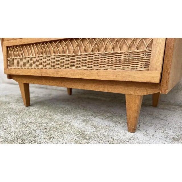 Wood Five-Drawer Desk in Wood and Rattan, 1970s For Sale - Image 7 of 11