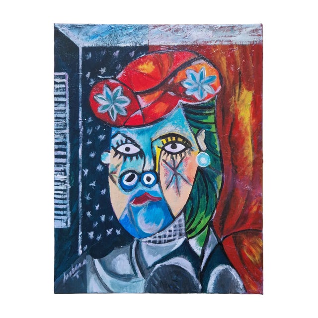 European School - Contemporary Cubist Portrait, Oil on Canvas For Sale