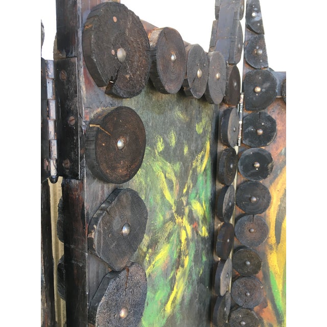 Green 20th Century Arts & Crafts Folding Screen & Hand Painted Decoration Room Divider For Sale - Image 8 of 13