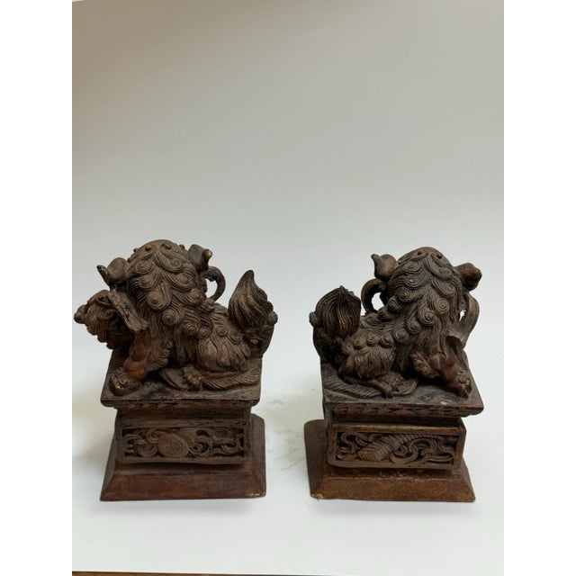Antique 19th Century Chinese Carved Wood Temple Lions/Foo Dogs- a Pair For Sale - Image 4 of 12