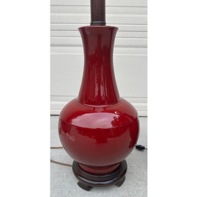 Pair of Vintage Chinese Oxblood Red Glazed Ceramic Table Lamps – 33.5" For Sale - Image 4 of 18