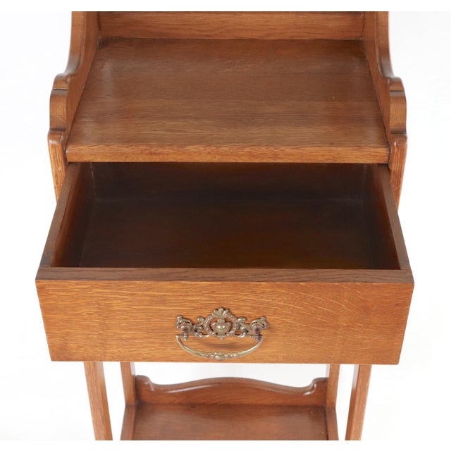 Early 20th Century Antique Oak Shaving Stand With Beveled Mirror For Sale - Image 5 of 9
