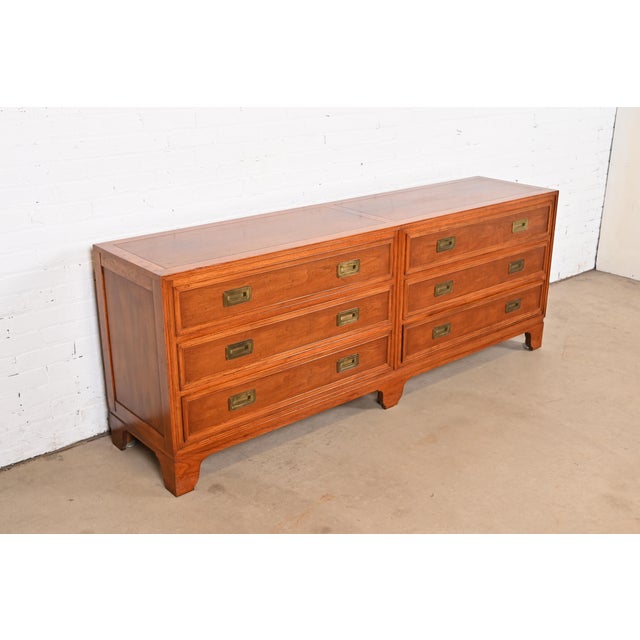 Baker Furniture Company Baker Furniture Hollywood Regency Campaign Walnut Dresser or Credenza For Sale - Image 4 of 12