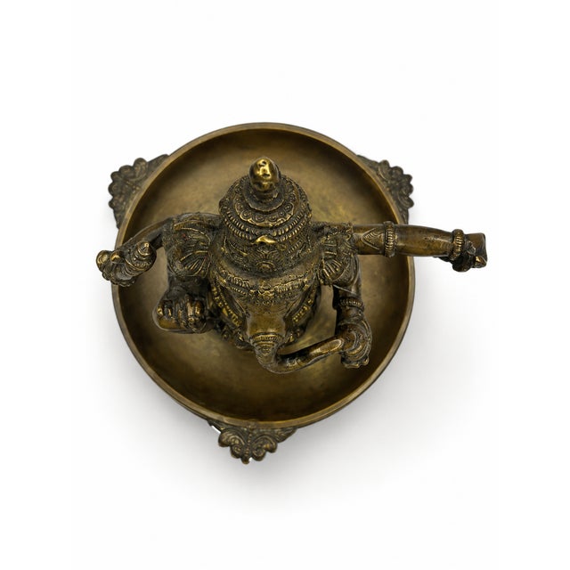 Metal Dancing Ganesha Metal Sculpture on Pedestal Base For Sale - Image 7 of 7