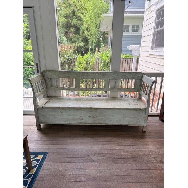 Vintage Painted Bench with Storage One of the cutest we have seen! A vintage bench with a hinged storage area under the...