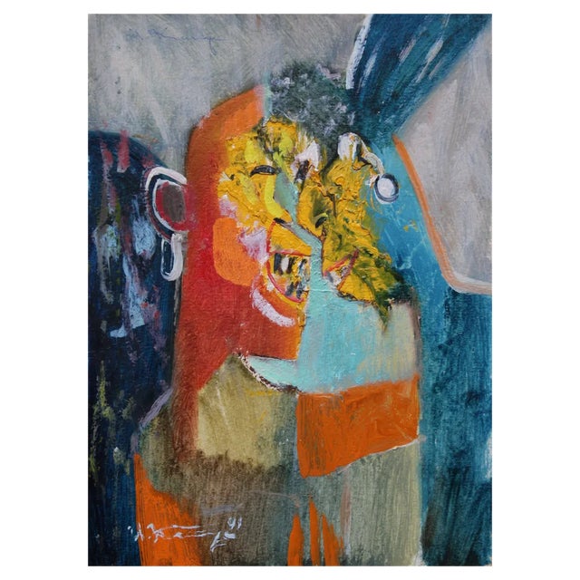 Uldis Krauze, Two Friends, 1991, Oil on Cardboard For Sale