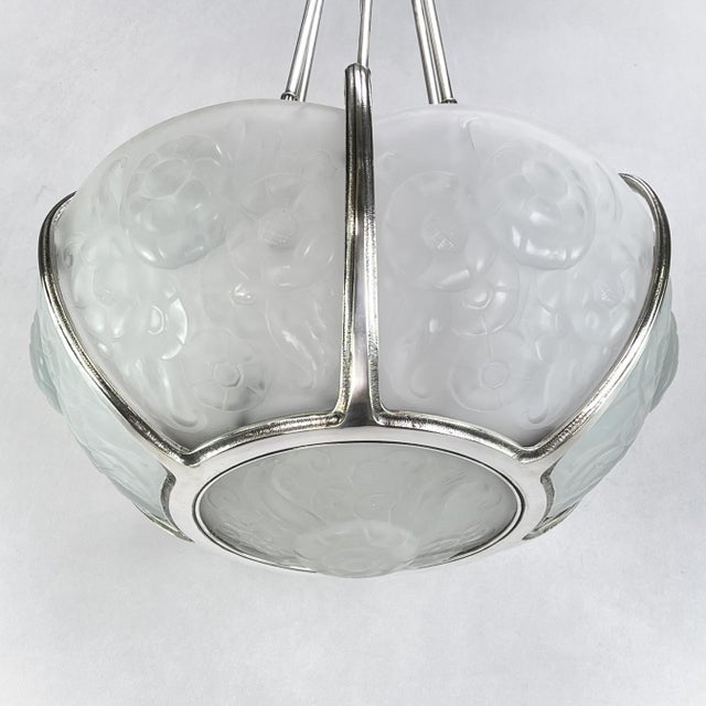 Art Deco Nickel-Plated Chandelier attributed to Muller Freres, Luneville, 1930s For Sale - Image 6 of 14