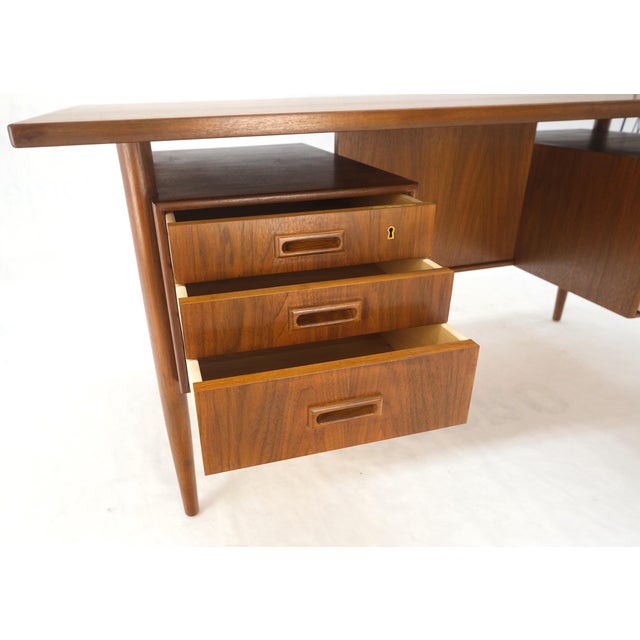 Wood Danish Mid-Century Modern Floating Teak Desk Bookcase File Drawer Key For Sale - Image 7 of 12