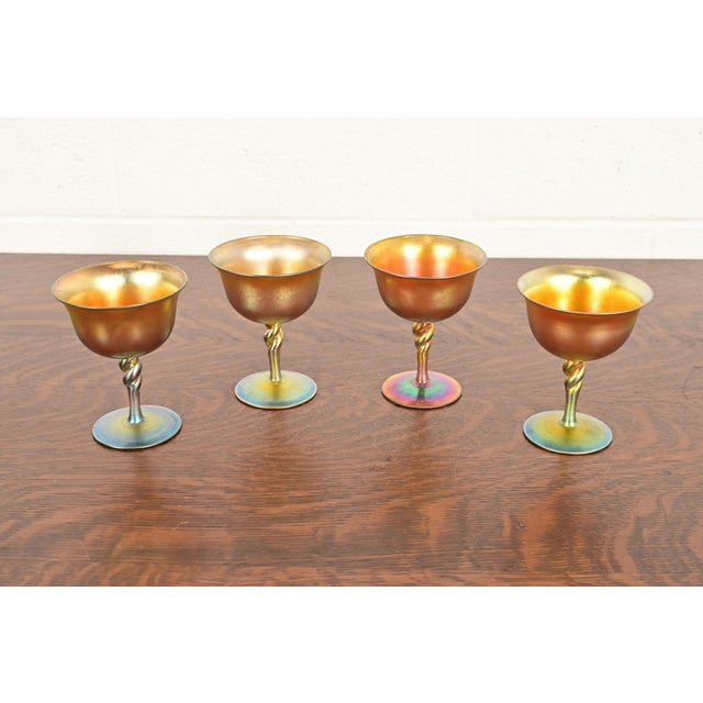 Steuben Aurene Iridescent Art Glass Goblets, Set of Four For Sale - Image 9 of 9