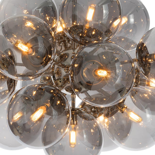Contemporary Shine Globe Chandelier, Polished Nickel with Smoke Glass For Sale - Image 3 of 7