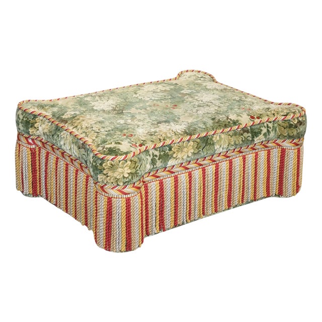 Vintage Hardwicke Tapestry Fabric Ottoman with Tassels and Fringe For Sale