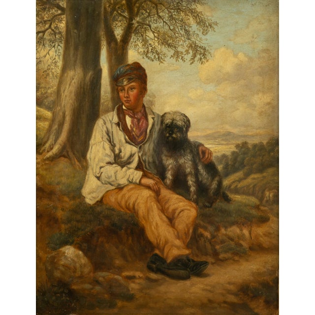 English 1880s Oil on Canvas Painting of a Boy with His Dog in Antique Gilt Frame For Sale In Atlanta - Image 6 of 12
